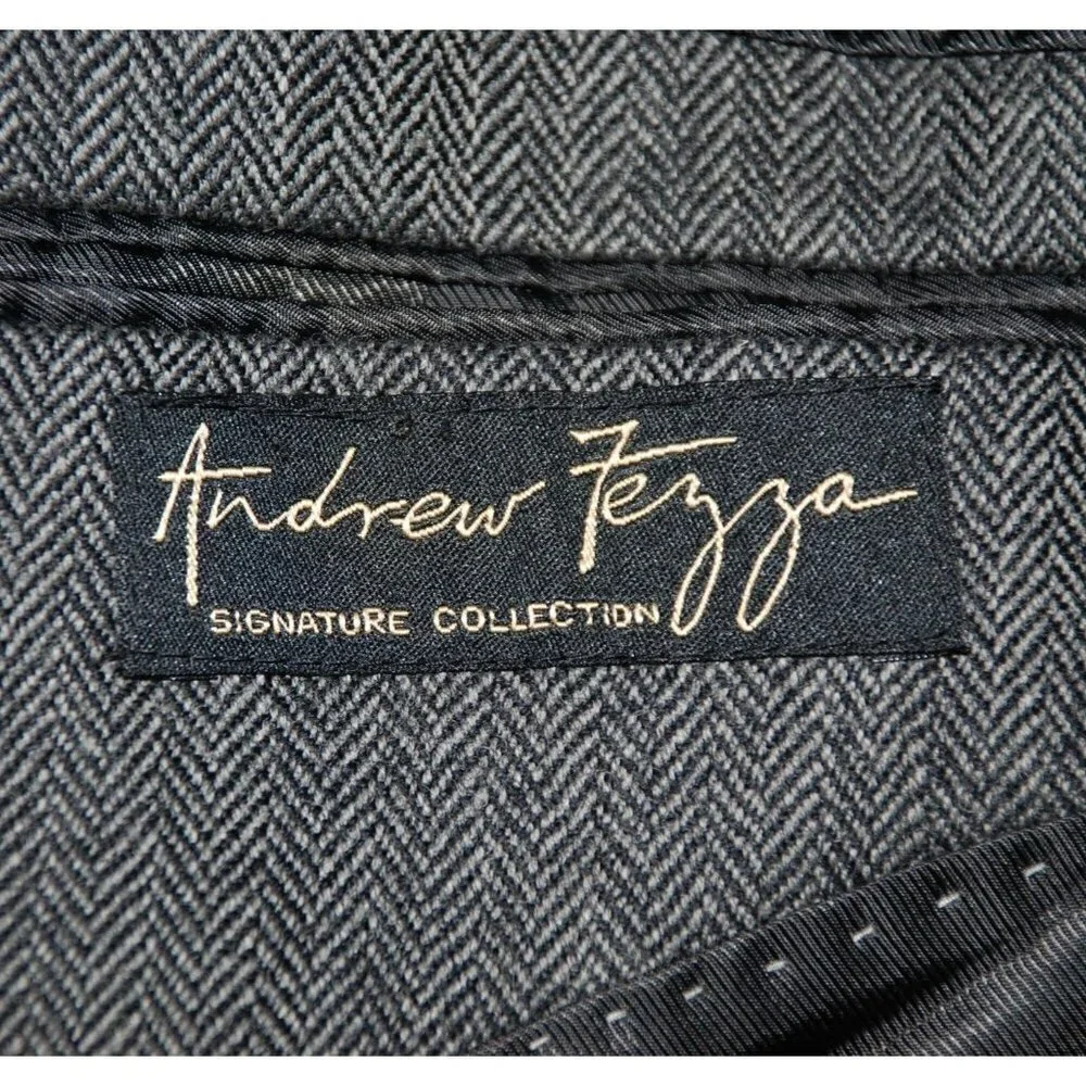 Andrew Fezza Men's Charcoal Gray Wool Herringbone Jacket Blazer Size 48L MINT